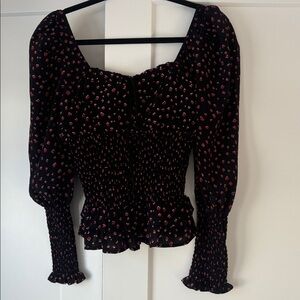 Chic Black and Red Floral Women's Blouse